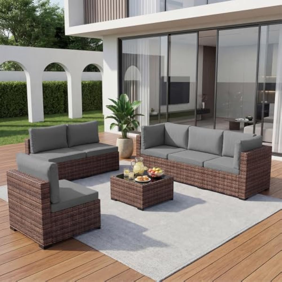 Outdoor Furniture Grey - Set perabot teras rotan tahan cuaca
