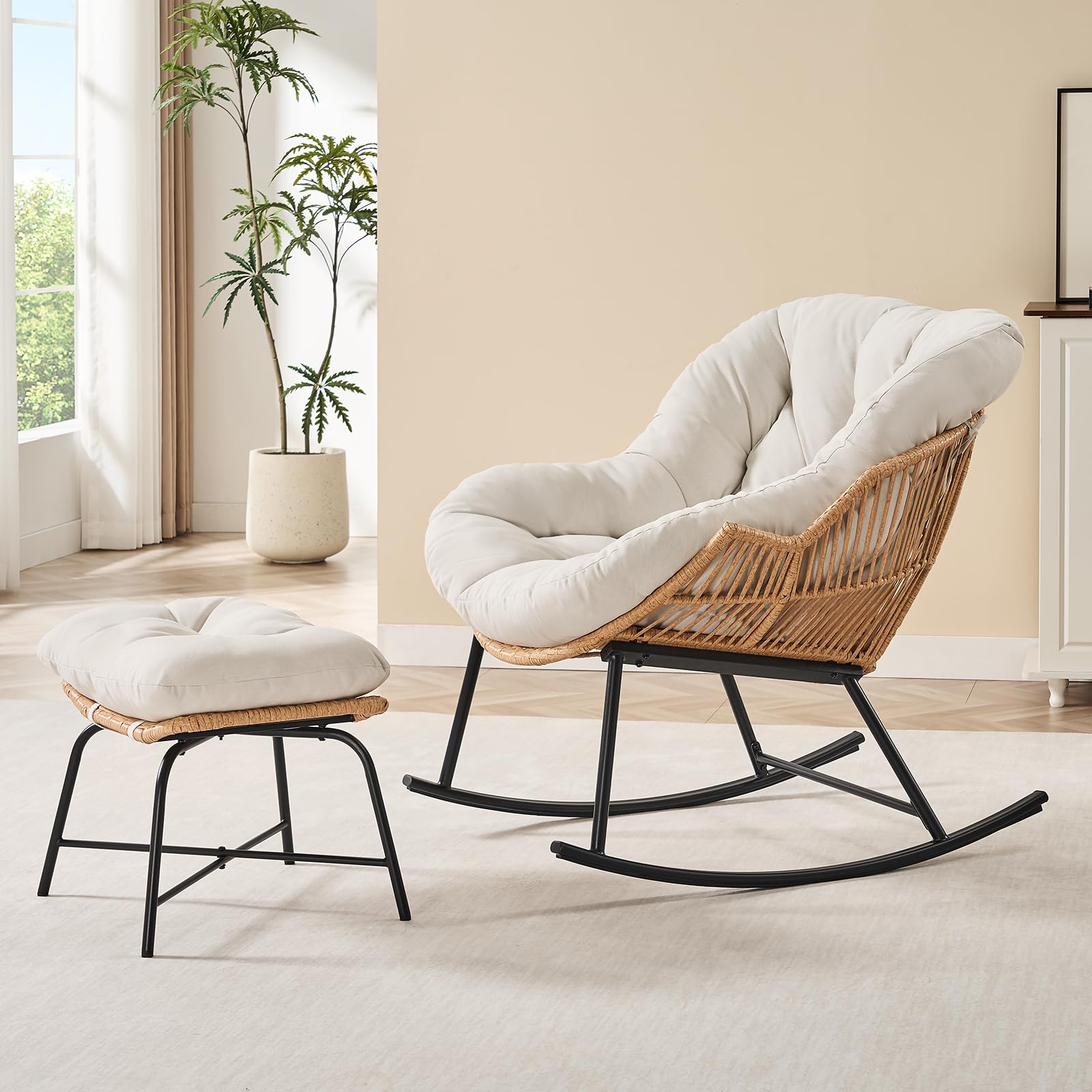 Outdoor Furniture Grey - Kursi Goyang Papasan Rotan Abu-abu dengan
