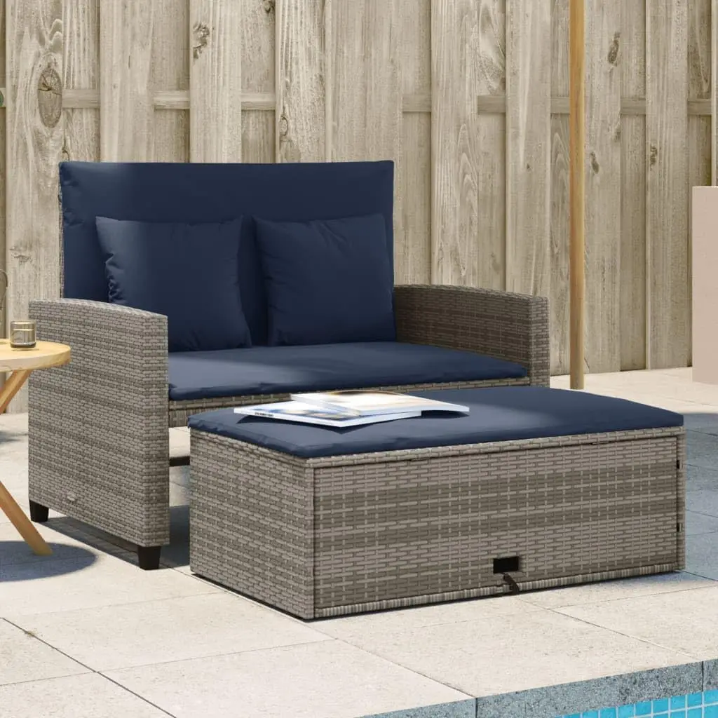 Outdoor Furniture Grey - Sofa Taman Konvertibel PE Rattan Abu-abu