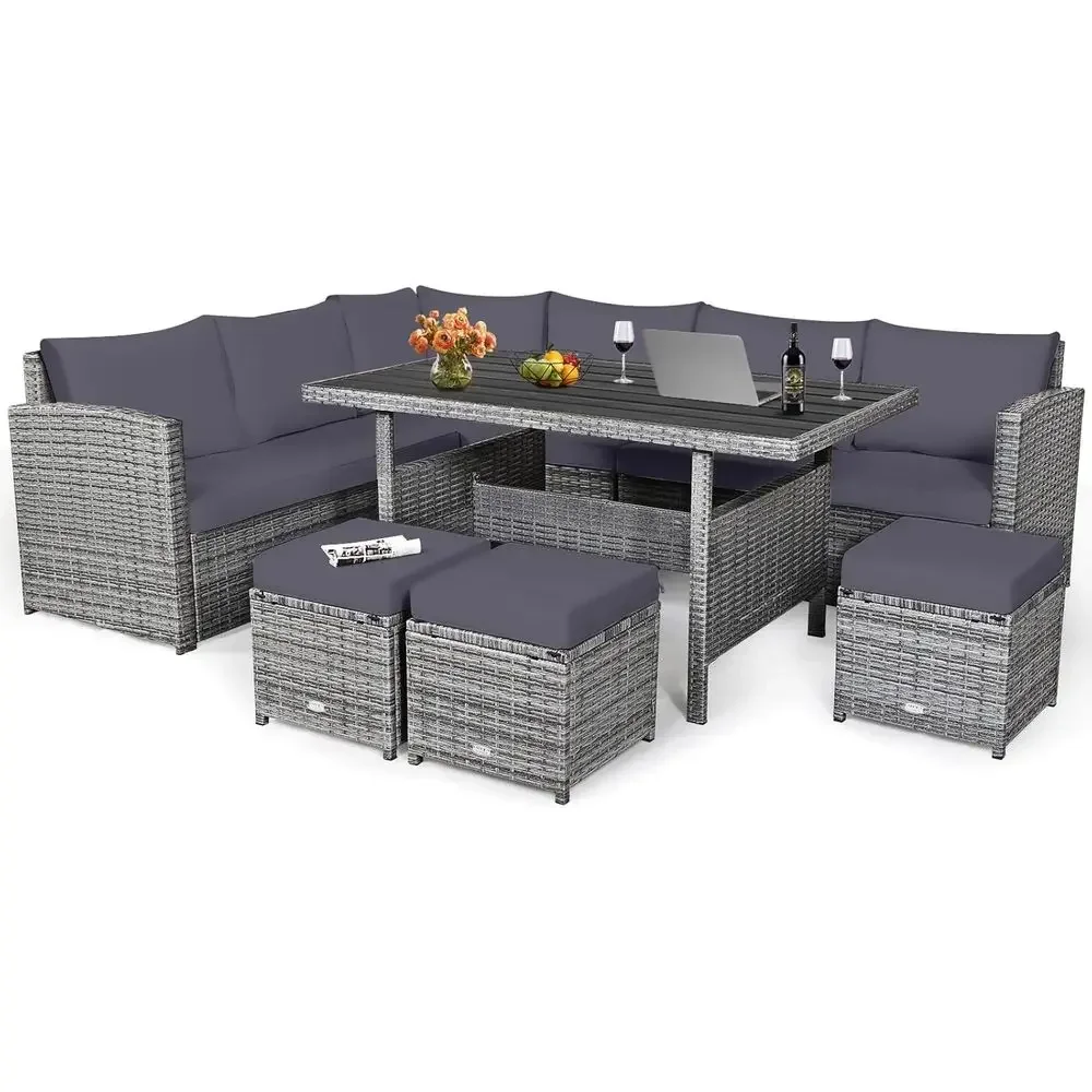Outdoor Furniture Grey - Set Furnitur Patio Rotan 7-Potong Warna