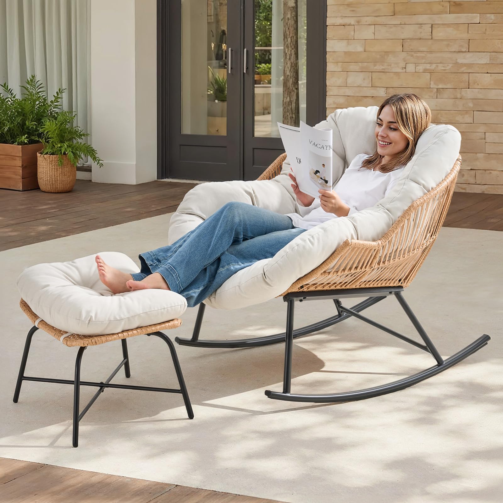 Kursi Goyang Papasan Rotan Abu - Outdoor Furniture Grey ulasan dan harga