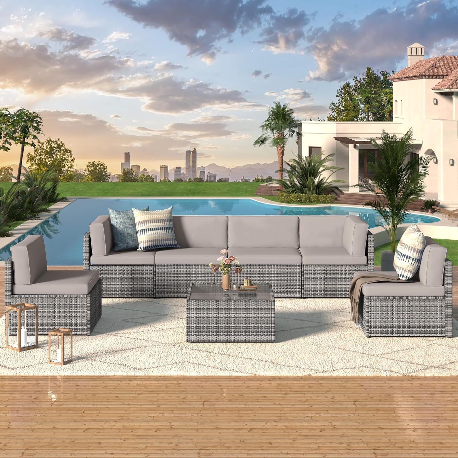 Set Sofa Seksional Rotan PE un - Outdoor Furniture Grey ulasan dan harga