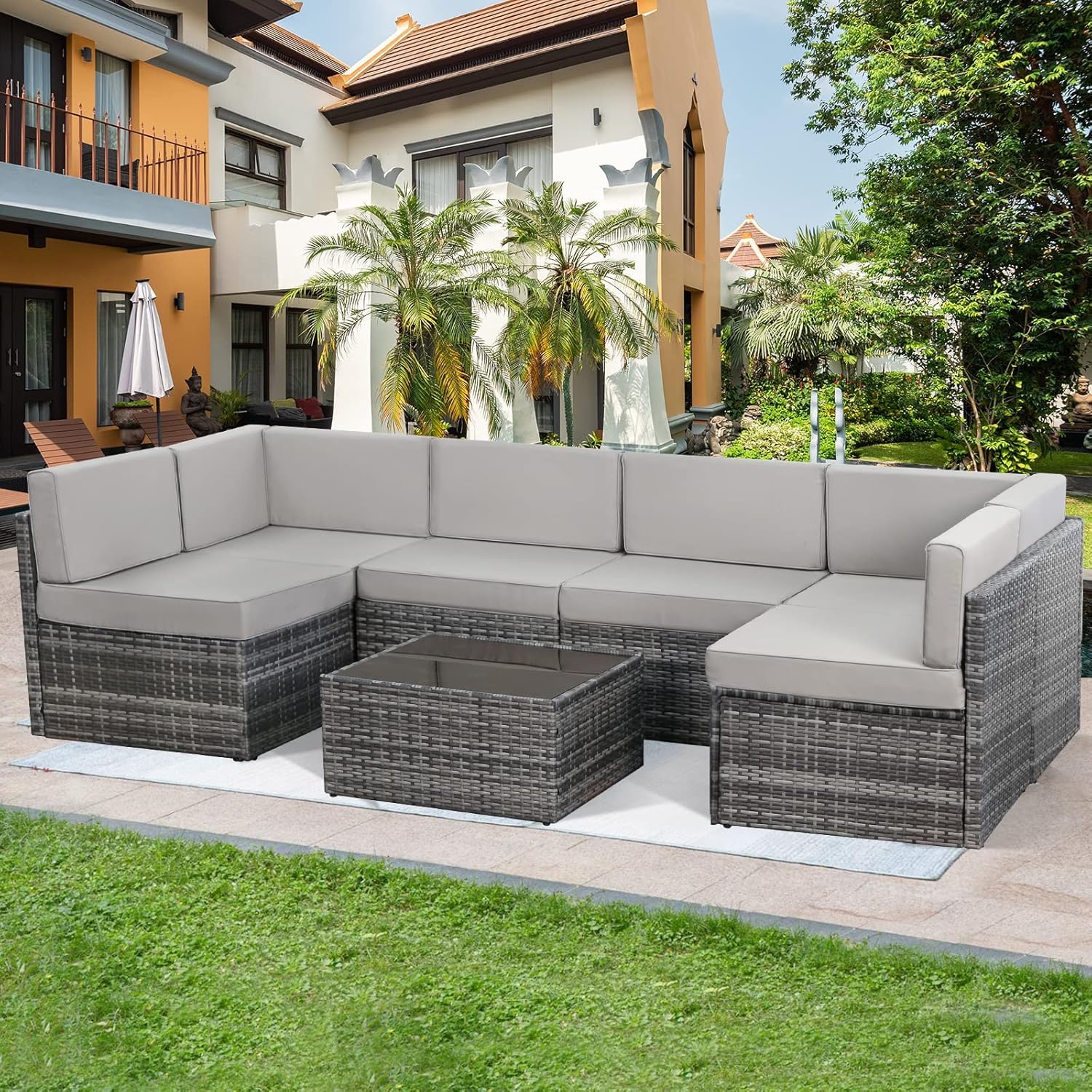Set Sofa Seksional Rotan PE un - Outdoor Furniture Grey ulasan dan harga