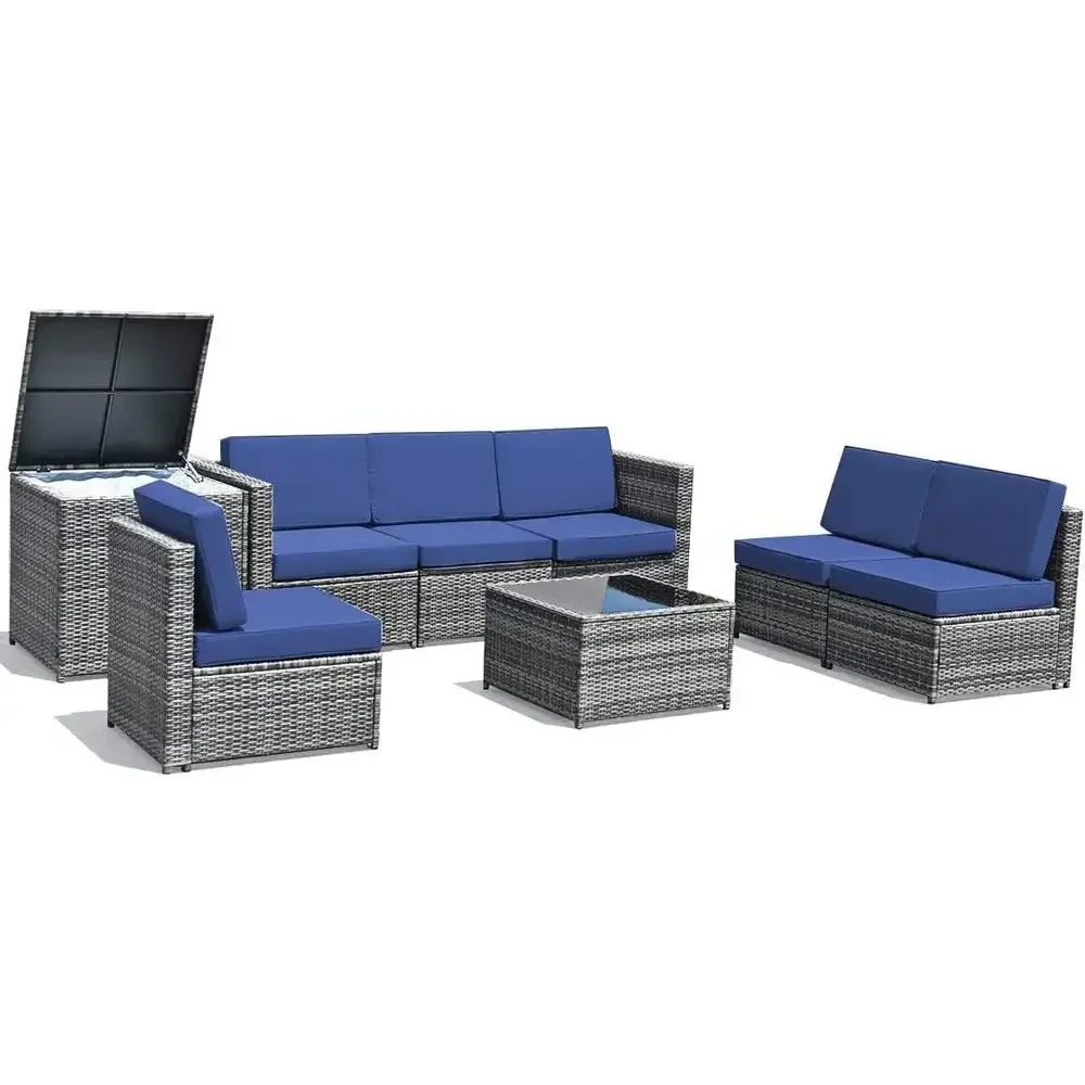 Set Furnitur Teras Rotan PE 8- - Outdoor Furniture With Storage For Cushions ulasan dan harga