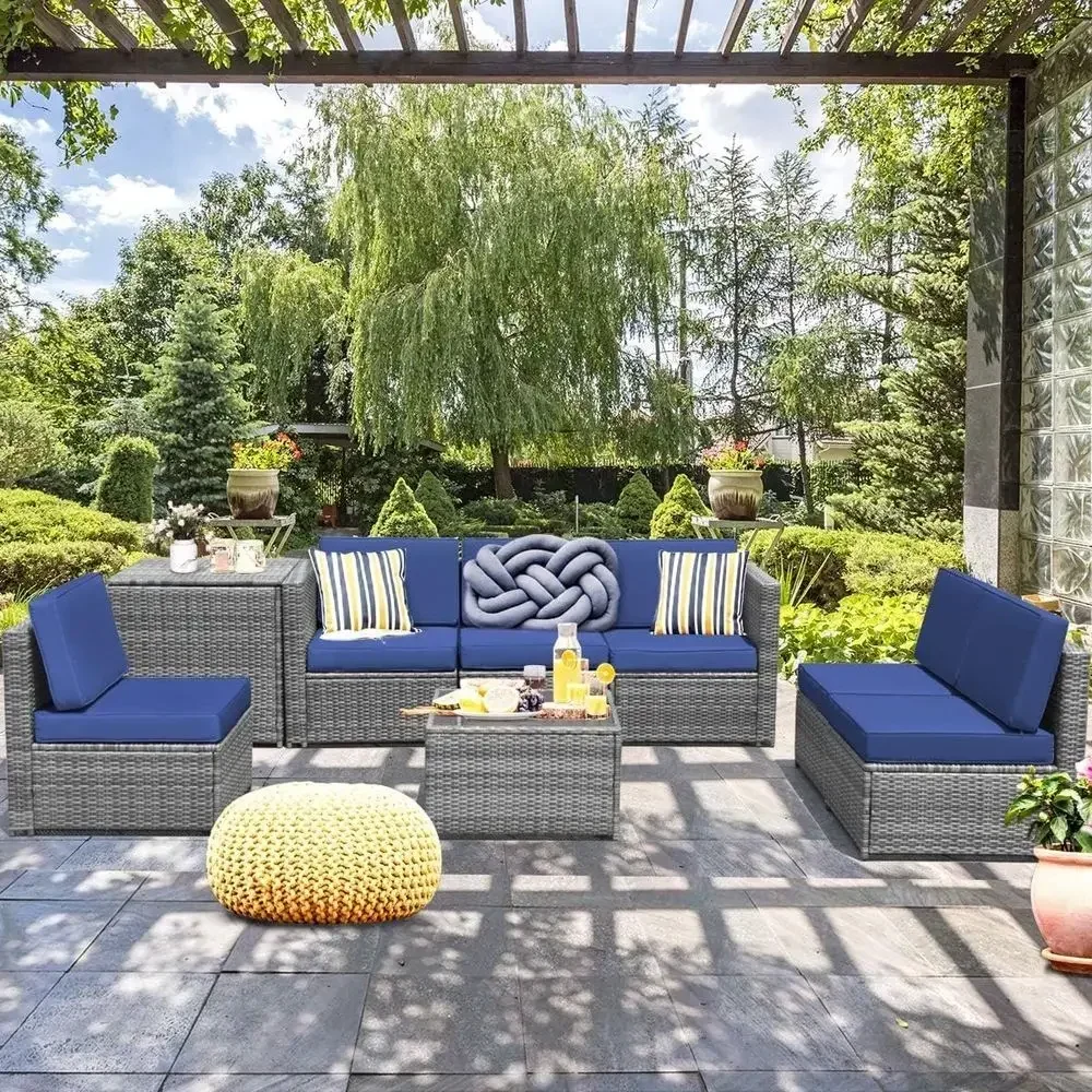 Set Furnitur Teras Rotan PE 8- - Outdoor Furniture With Storage For Cushions ulasan dan harga