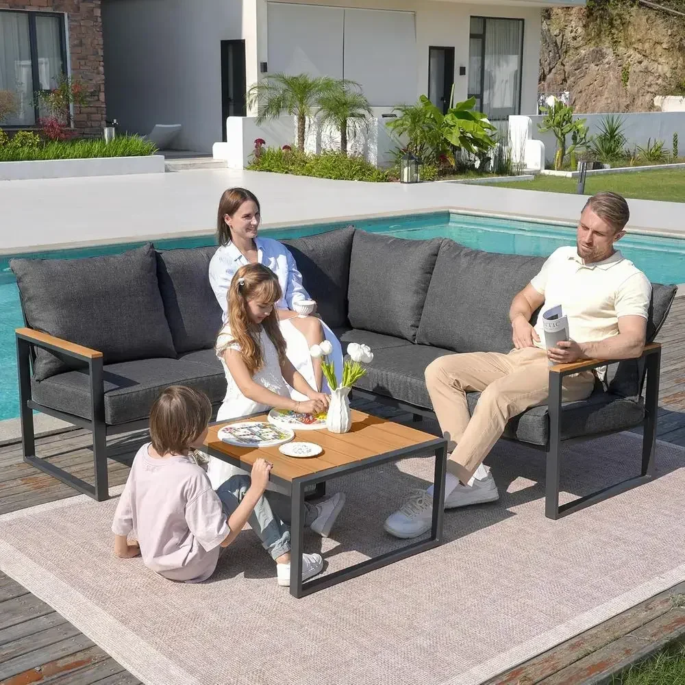 Set Sofa Luar Ruangan 6 Bagian - Outdoor Furniture Grey ulasan dan harga