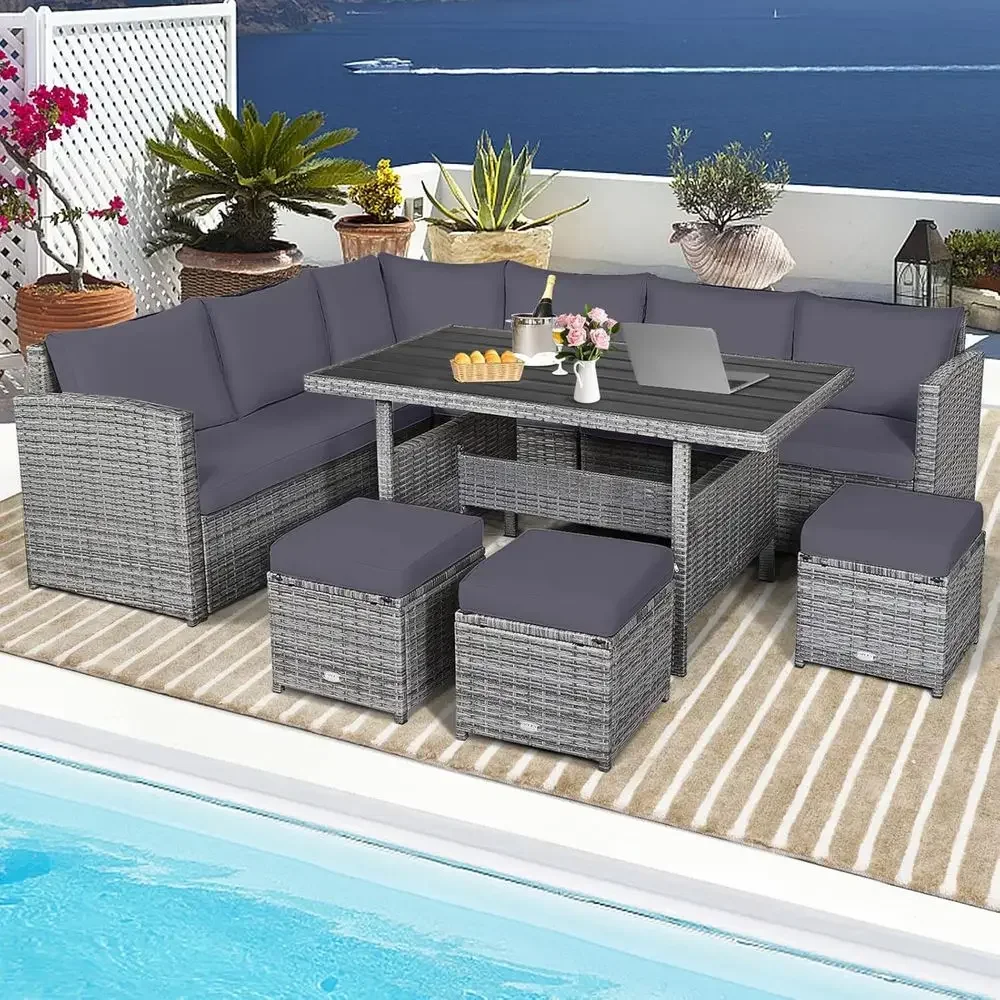 Set Furnitur Patio Rotan 7-Pot - Outdoor Furniture Grey ulasan dan harga