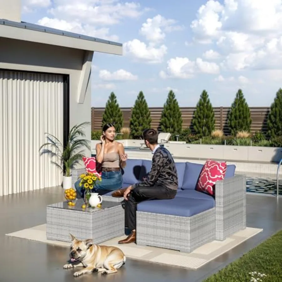 Set Furnitur Teras Rotan 5-Pot - Outdoor Furniture Grey ulasan dan harga