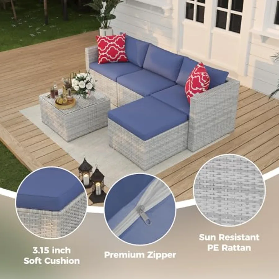 Set Furnitur Teras Rotan 5-Pot - Outdoor Furniture Grey ulasan dan harga