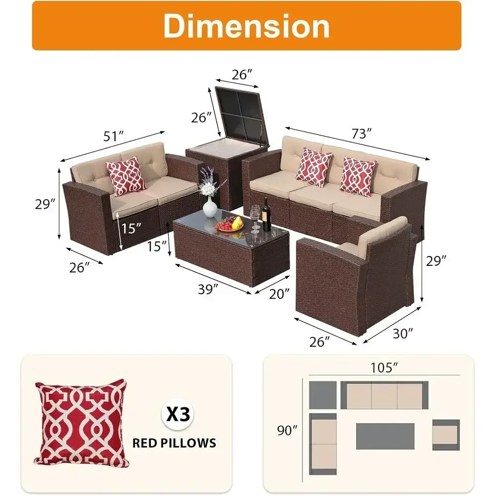 Set Furnitur Teras Rotan 8-Pot - Outdoor Furniture With Storage For Cushions ulasan dan harga
